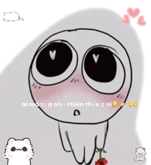 a drawing of a ghost with hearts around it and the words ai mo tu a như thiên thần z ni