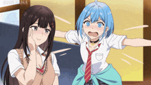 two anime girls are standing next to each other with the words hdds sama below them