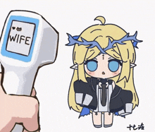 a person is holding a thermometer that says wife