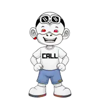a cartoon character is wearing a white shirt with the word call on it