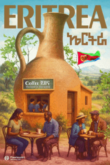 an advertisement for eritrea shows people sitting at tables