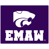 a purple and white logo for emaw with a kc tiger on it