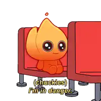 a cartoon character is sitting in a red chair with the words " chuckles i 'm in danger "