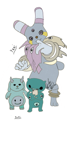 a drawing of a monster with the name yami written on the bottom