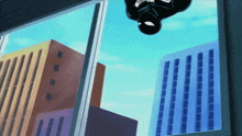 a cartoon of a man hanging upside down from a window