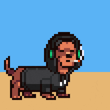 a pixel art of a dachshund wearing headphones