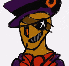 a drawing of a man wearing a hat and sunglasses with an x on his eye