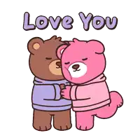 a couple of teddy bears hugging with the words love you written above them