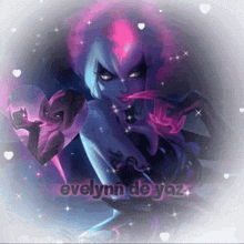 a picture of evelynn de yaz with a purple background