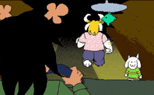 a cartoon drawing of a girl and a sheep with speech bubbles