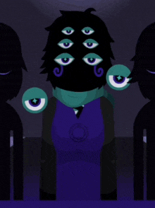 a cartoon of a person with many eyes