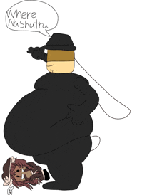 a cartoon drawing of a man with a speech bubble that says " where nkushu "
