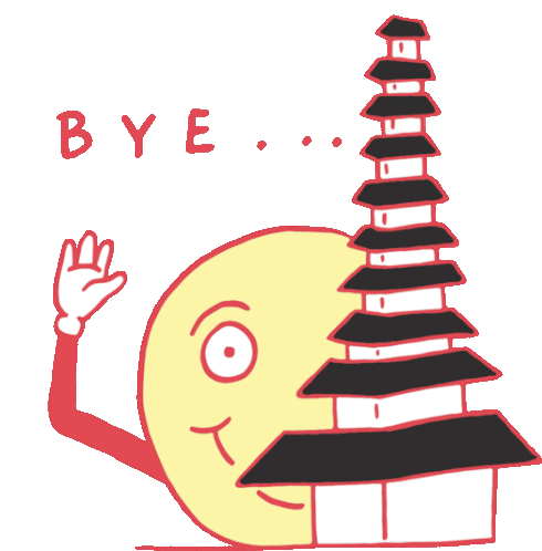 Sun Setting Behind A Temple Waves Bye In English Sticker - Chinese Pagoda Smiley Lost In Paradise Stickers