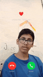 a young man is on a video call with a decline button and an accept button
