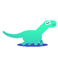 a cartoon illustration of a green dinosaur with big eyes and a long neck