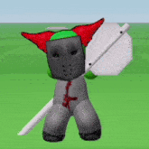 a cartoon character holding a stop sign and a stick