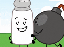 a salt shaker and a bomb with faces on them