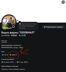 a screenshot of a person 's profile with a green goblin circled in red