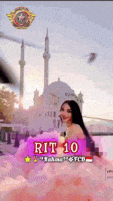 a picture of a woman in a pink dress with the name rit 10 on it
