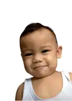 a baby wearing a white tank top is smiling for the camera