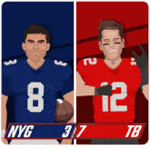 a cartoon of two football players with nyg 37 tb on the bottom right