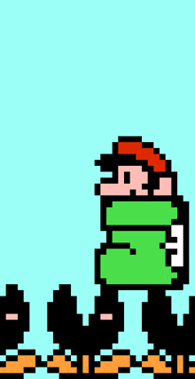 a pixel art of a man with a green wallet