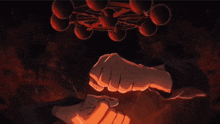 a cartoon drawing of two people shaking hands in front of a circle of red balls