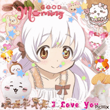 a picture of a girl with white hair and the words good morning i love you