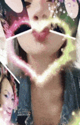 a woman making a heart shape with her mouth