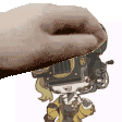 a hand is reaching out towards a cartoon character with a camera on his head .