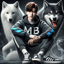 a man wearing a hoodie with the letter mb on it