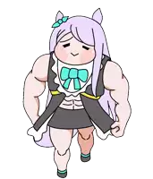 a cartoon drawing of a girl with muscles and a bow
