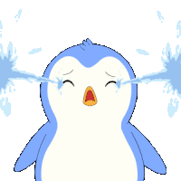 a cartoon penguin is crying with tears coming out of its eyes