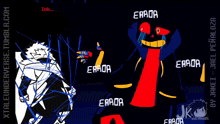 a drawing of error sans asking why he insists on protecting errora