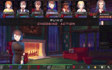 a screenshot of a video game that says ruiko choosing action on it
