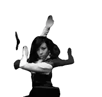a black and white photo of a woman with the words mad on the bottom right
