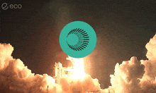a picture of a rocket being launched with the word eco in the upper right corner