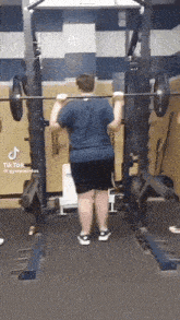a man is doing squats in a gym with a barbell .
