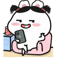 a cartoon character is sitting at a table holding a cell phone and a can of soda .