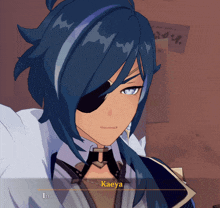 a video game character named kaeya is wearing a black eye patch