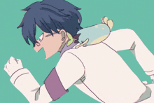 a cartoon character with a cat on his back