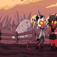 a cartoon of two demons standing next to each other