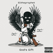 an illustration of an angel with wings holding a gun with the words god 's gift on the bottom