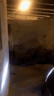 a room with a couch and a light on the wall