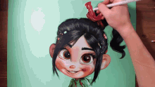 a person is drawing a cartoon character with a pencil