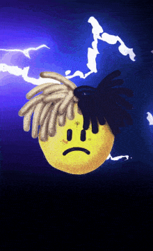 a smiley face with dreadlocks has a sad face