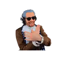 a man wearing sunglasses and a scarf is making a funny face