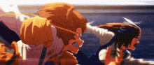 a monkey and a girl are fighting each other