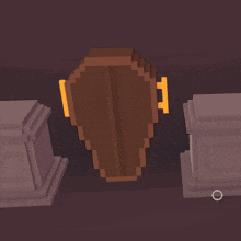 a pixel art drawing of a coffin with a skeleton inside of it