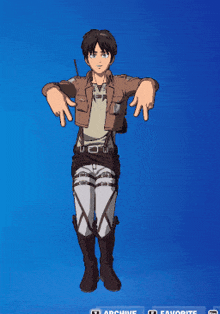 a cartoon character is standing in front of a blue background and giving a thumbs down sign